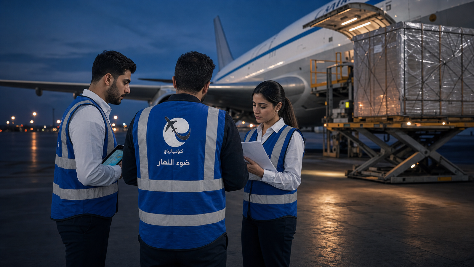 Dhaw Al Nahar air freight coordination team wearing branded safety uniforms